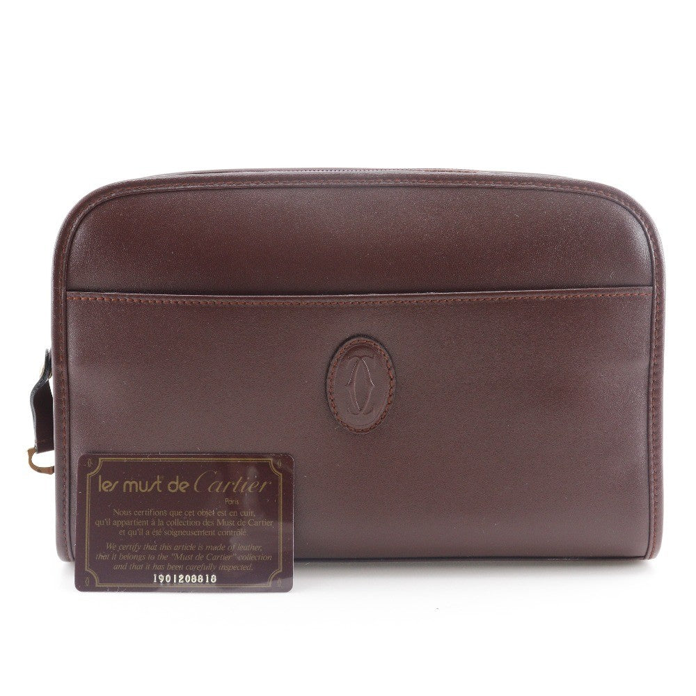 cartier Vintage must de Cartier Leather, BURGUNDY, LEATHER, Clutche & pouche