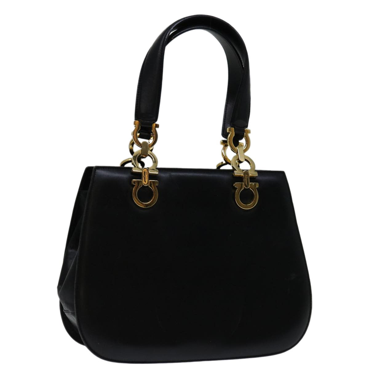 Salvatore Ferragamo Gancini handbag Leather, BLACK, LEATHER, Handbag