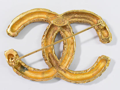 Chanel CC Brooch Textured Metal, GOLD, GOLD_PLATED, Brooch