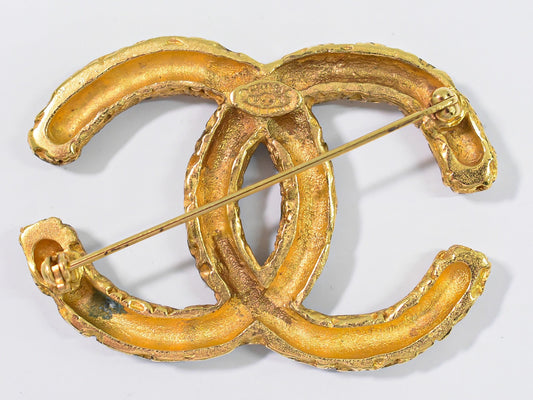 Chanel CC Brooch Textured Metal, GOLD, GOLD_PLATED, Brooch