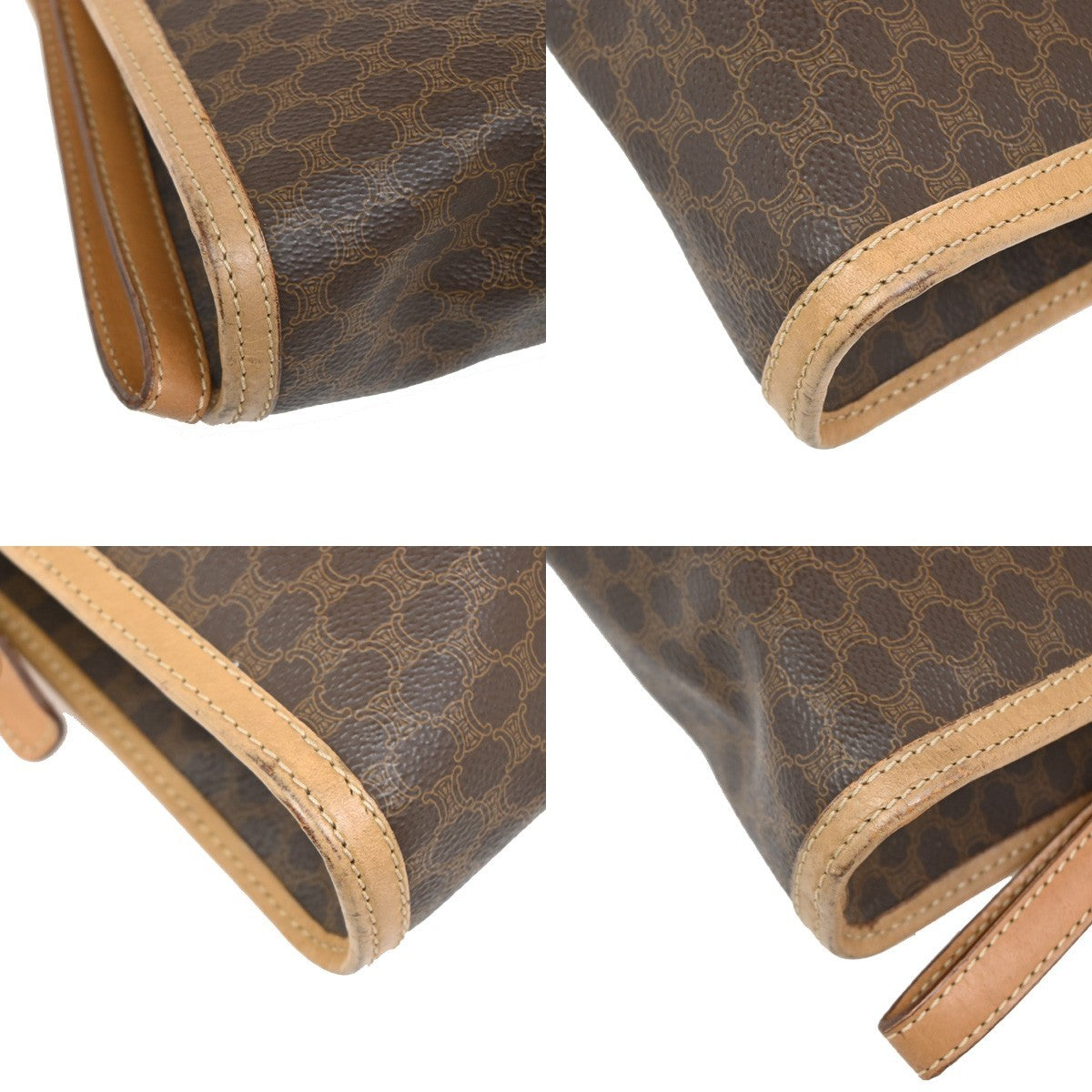 Celine Macadam Pochette Canvas and Leather, BROWN, CANVAS, Clutche & pouche