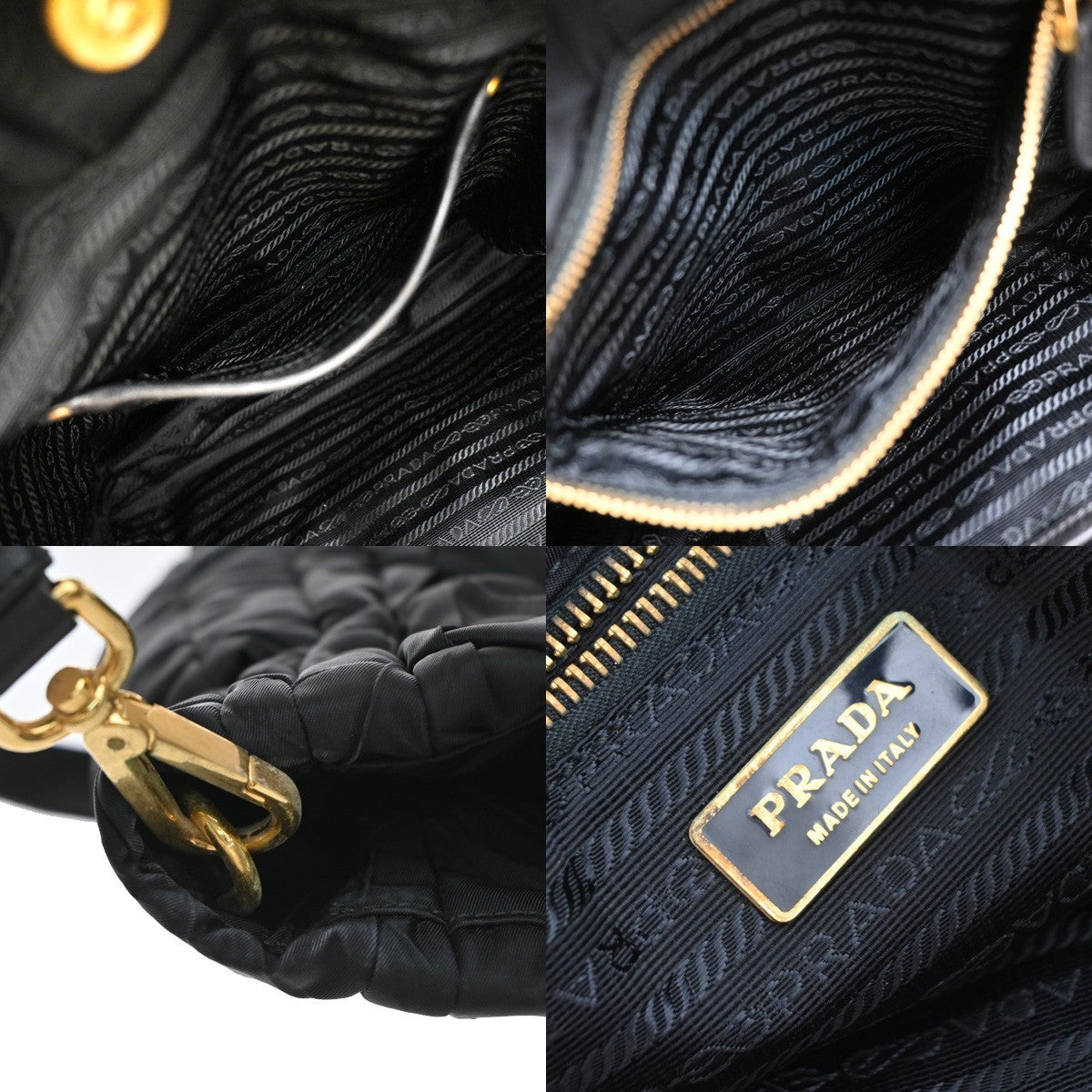 Prada Convertible Side Pocket Tote Chevron Tessuto, BLACK, NYLON, Tote bag