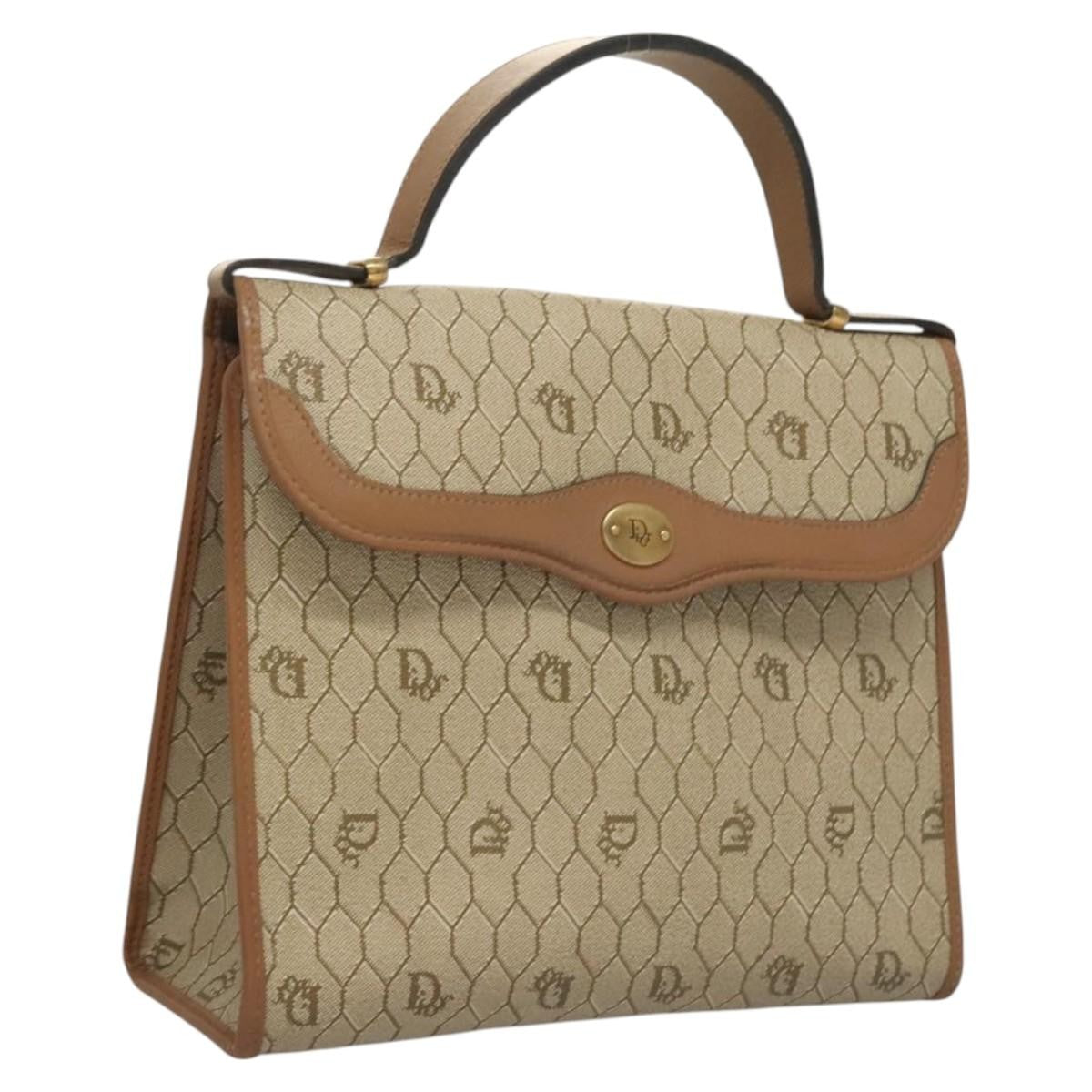 Christian Dior Vintage Honeycomb Handbag Canvas Leather, BEIGE, CANVAS, Handbag