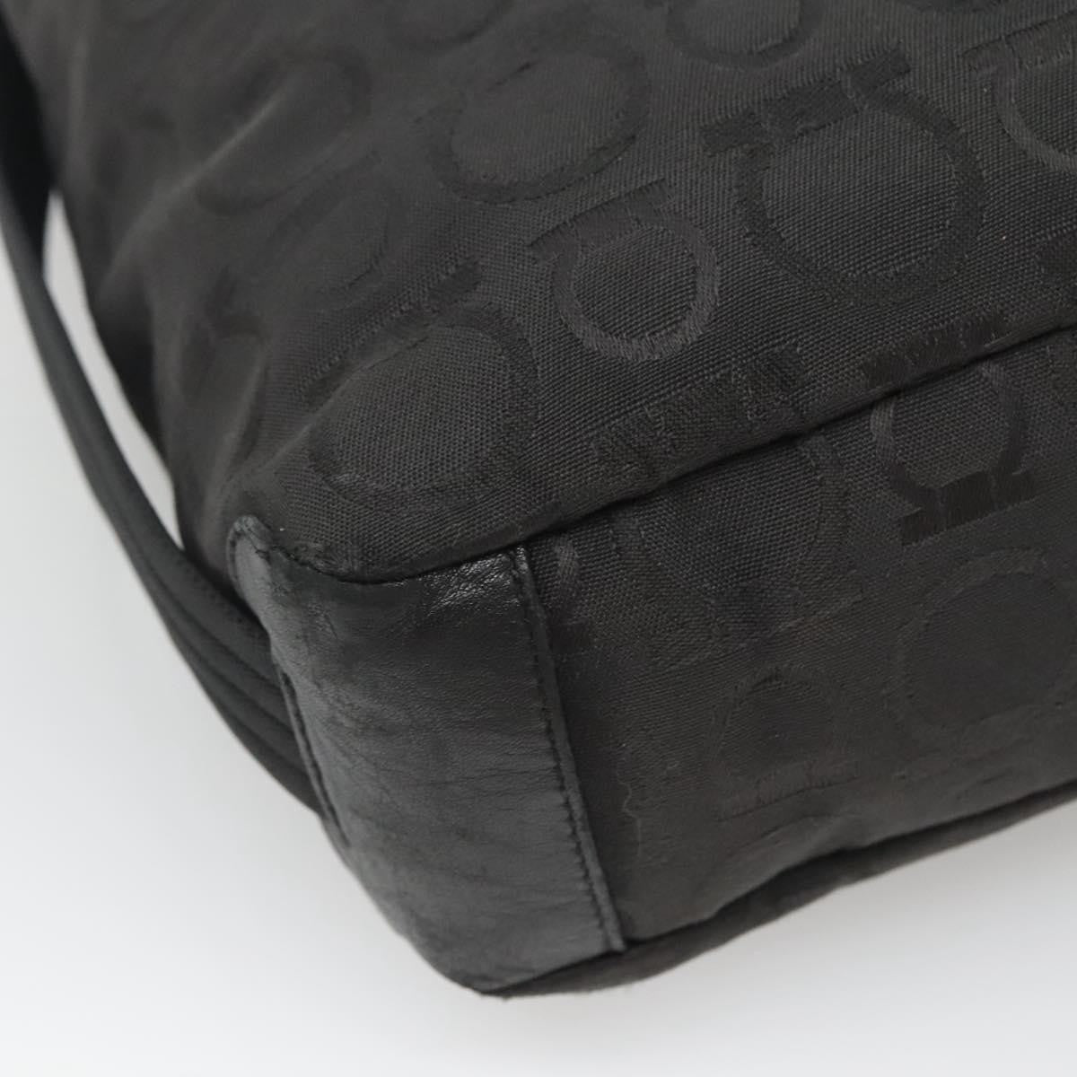 Salvatore Ferragamo Gancini Shoulder Bag Canvas, BLACK, CANVAS, Shoulder bag