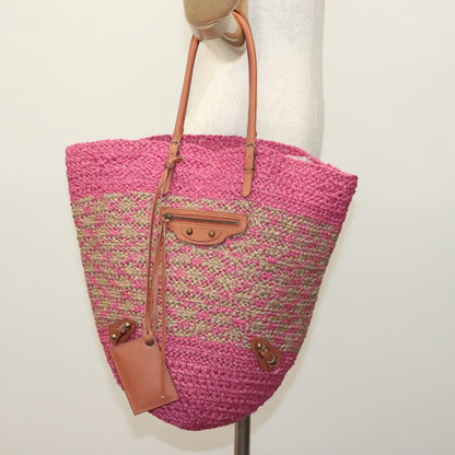 Balenciaga Panier Basket Tote Woven Raffia, PINK, WOOD, Tote bag
