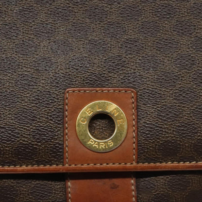 Celine Vintage Macadam Circle Logo Shoulder Bag Canvas and Leather, Brown, Canvas, Shoulder Bag