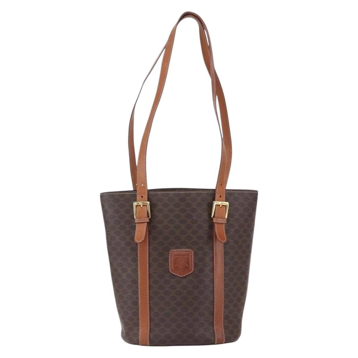 Celine Vintage Macadam Tote bag Canvas and Leather, BROWN, PVC, Tote bag