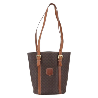 Celine Vintage Macadam Tote bag Canvas and Leather, BROWN, PVC, Tote bag