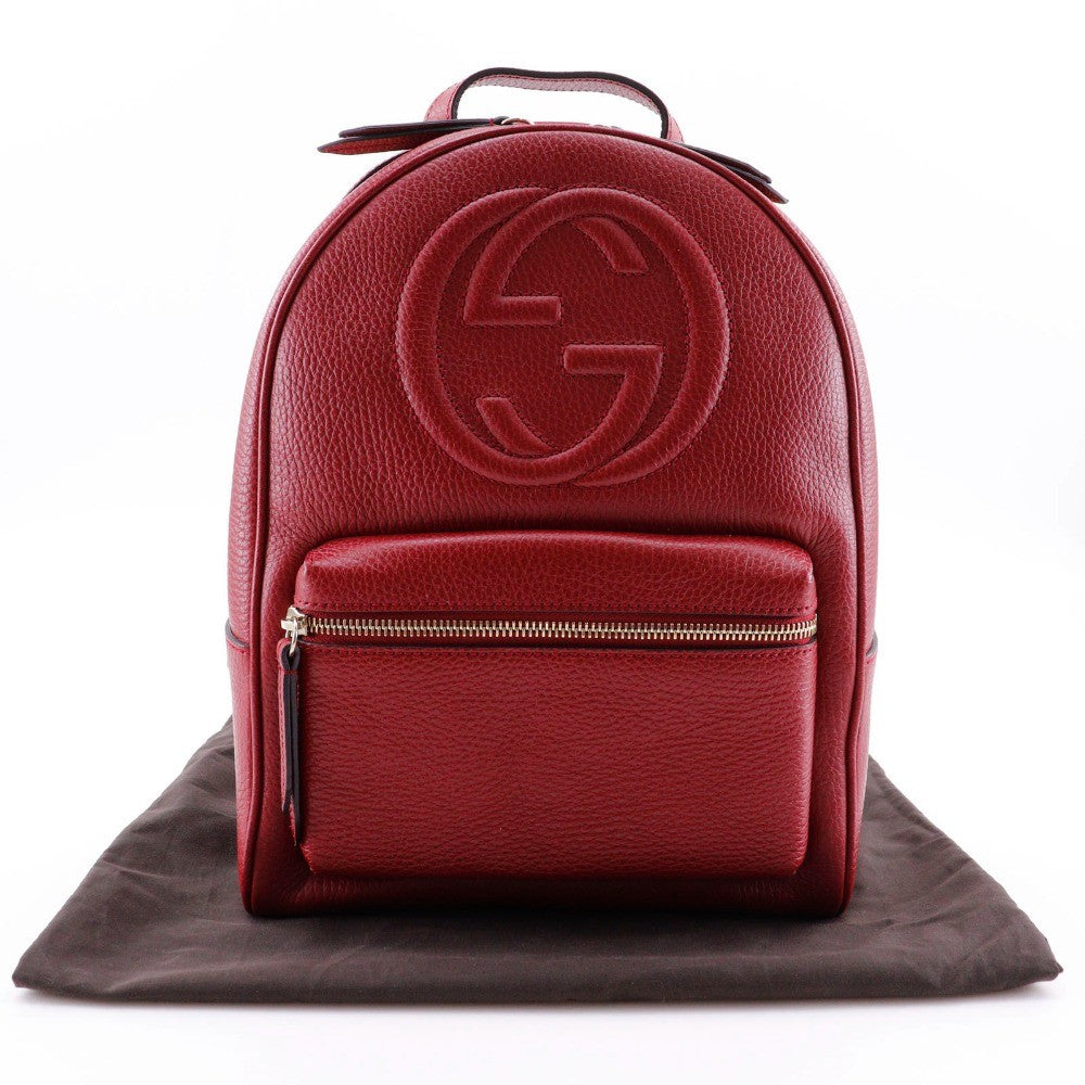 Gucci Soho Chain Backpack Leather, RED, LEATHER, Backpack