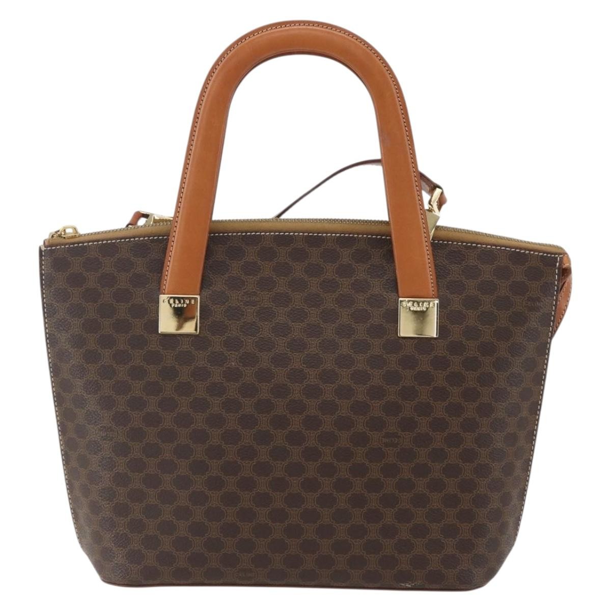 Celine Vintage Macadam Handbag Canvas and Leather, BROWN, CANVAS, Handbag