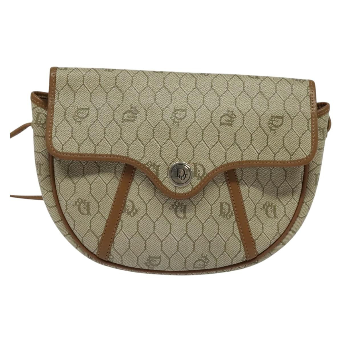 Christian Dior Vintage Honeycomb Shoulder Bag Canvas, BEIGE, CANVAS, Shoulder bag