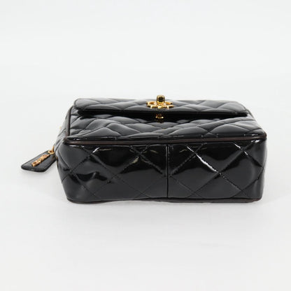 Chanel Vintage Square Front Pocket Camera Bag Quilted Patent, BLACK, PATENT_LEATHER, Crossbody bag
