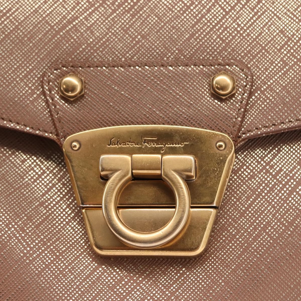 Salvatore Ferragamo Flap Satchel Saffiano Leather, GOLD, LEATHER, Handbag