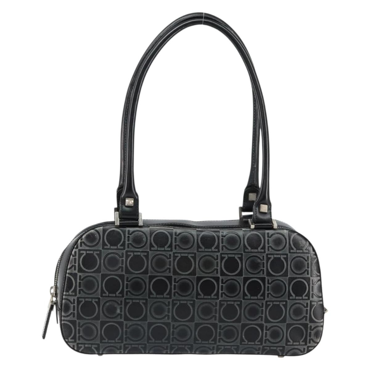 Salvatore Ferragamo Gancini handbag Leather, BLACK, LEATHER, Handbag