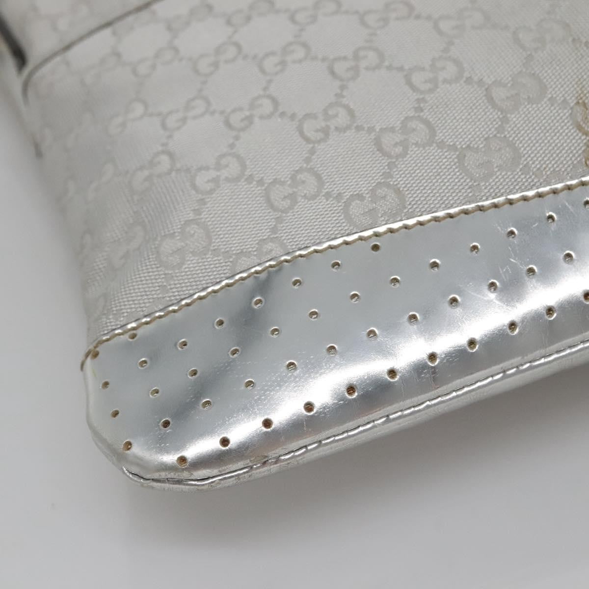 Gucci Zip Messenger Bag GG Canvas with Perforated Leather, SILVER, CANVAS, Shoulder bag