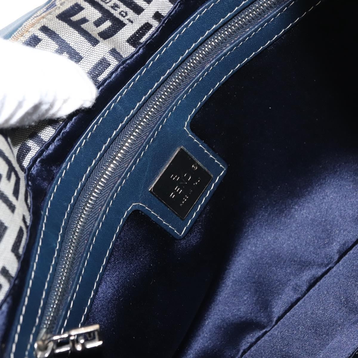 Fendi Belted Flap Shoulder Bag Zucchino Coated Canvas, NAVY, CANVAS, Shoulder bag