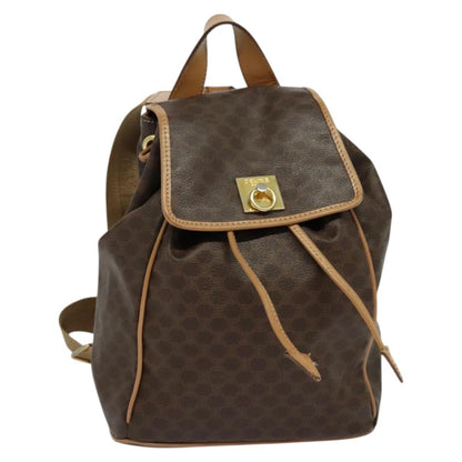 Celine Vintage Macadam Backpack Canvas and Leather, Brown, Canvas, Backpack