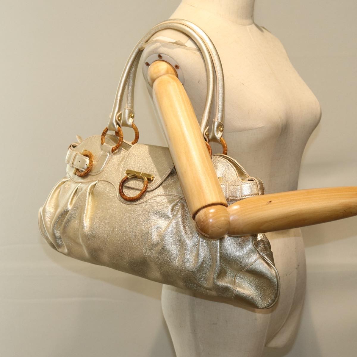 Salvatore Ferragamo Marisa Satchel Leather, GOLD, LEATHER, Handbag