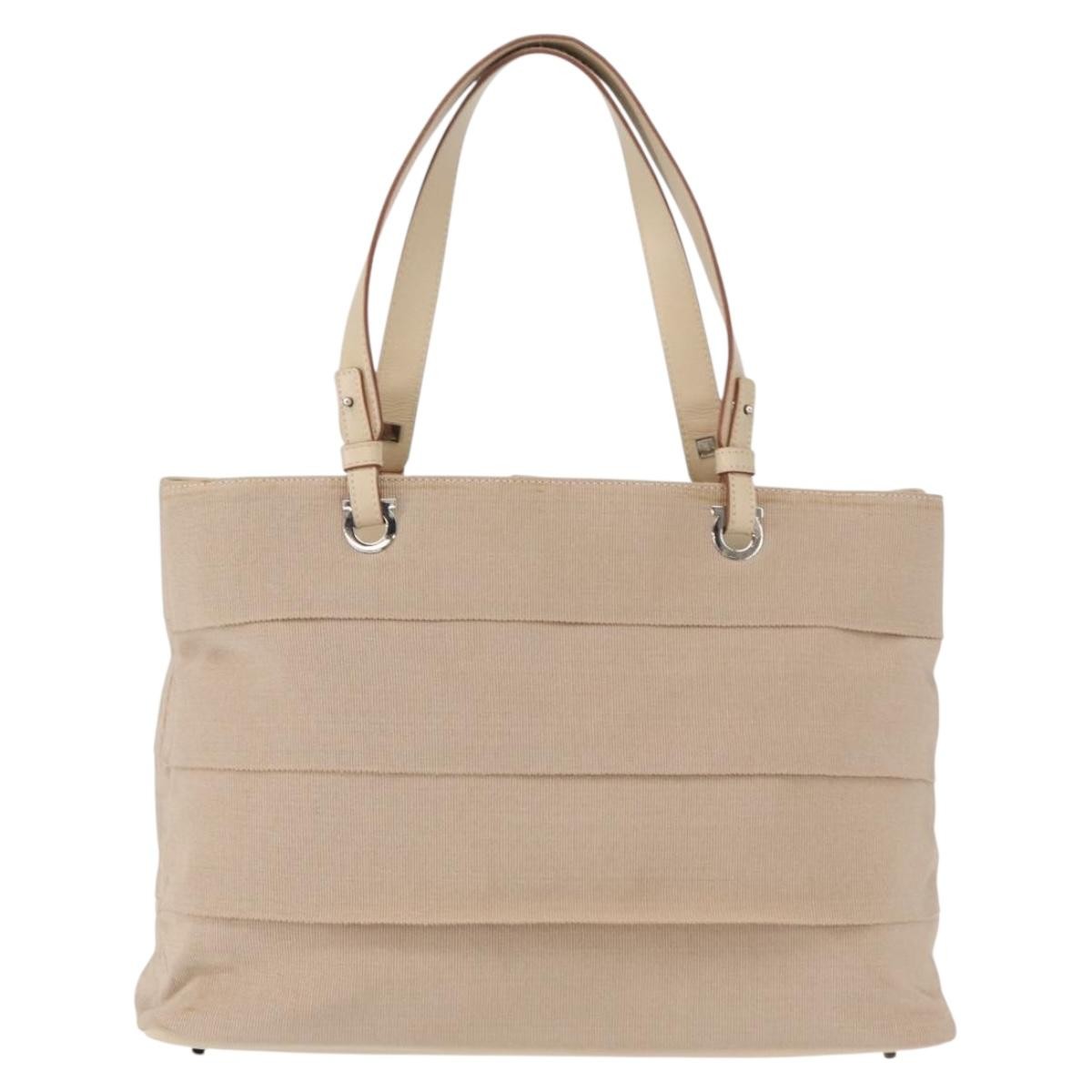 Salvatore Ferragamo Gancini handbag Nylon, BEIGE, NYLON, Handbag