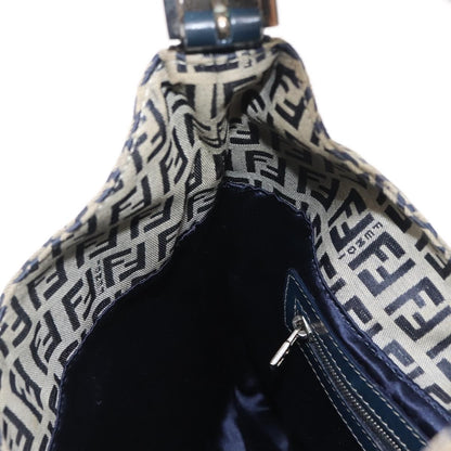 Fendi Belted Flap Shoulder Bag Zucchino Coated Canvas, NAVY, CANVAS, Shoulder bag