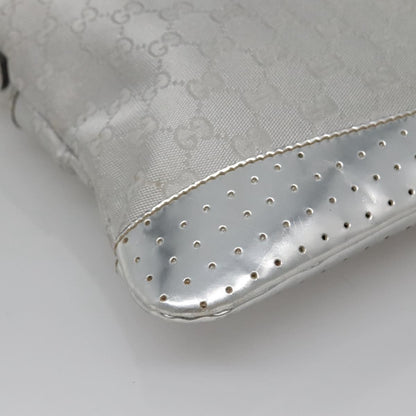 Gucci Zip Messenger Bag GG Canvas with Perforated Leather, SILVER, CANVAS, Shoulder bag