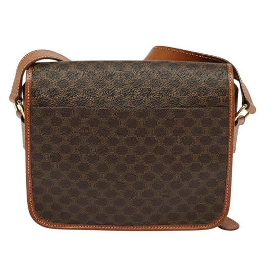 Celine Vintage Macadam Shoulder Bag Canvas and Leather, Brown, Canvas, Shoulder Bag