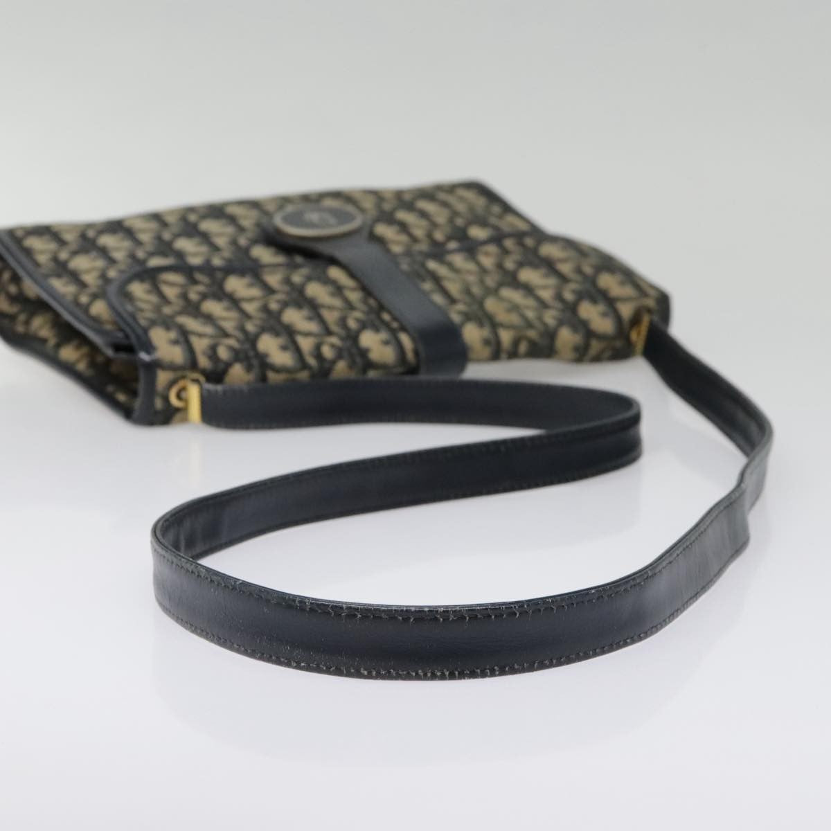 Christian Dior Vintage Flap Crossbody Bag Canvas, NAVY, CANVAS, Shoulder bag