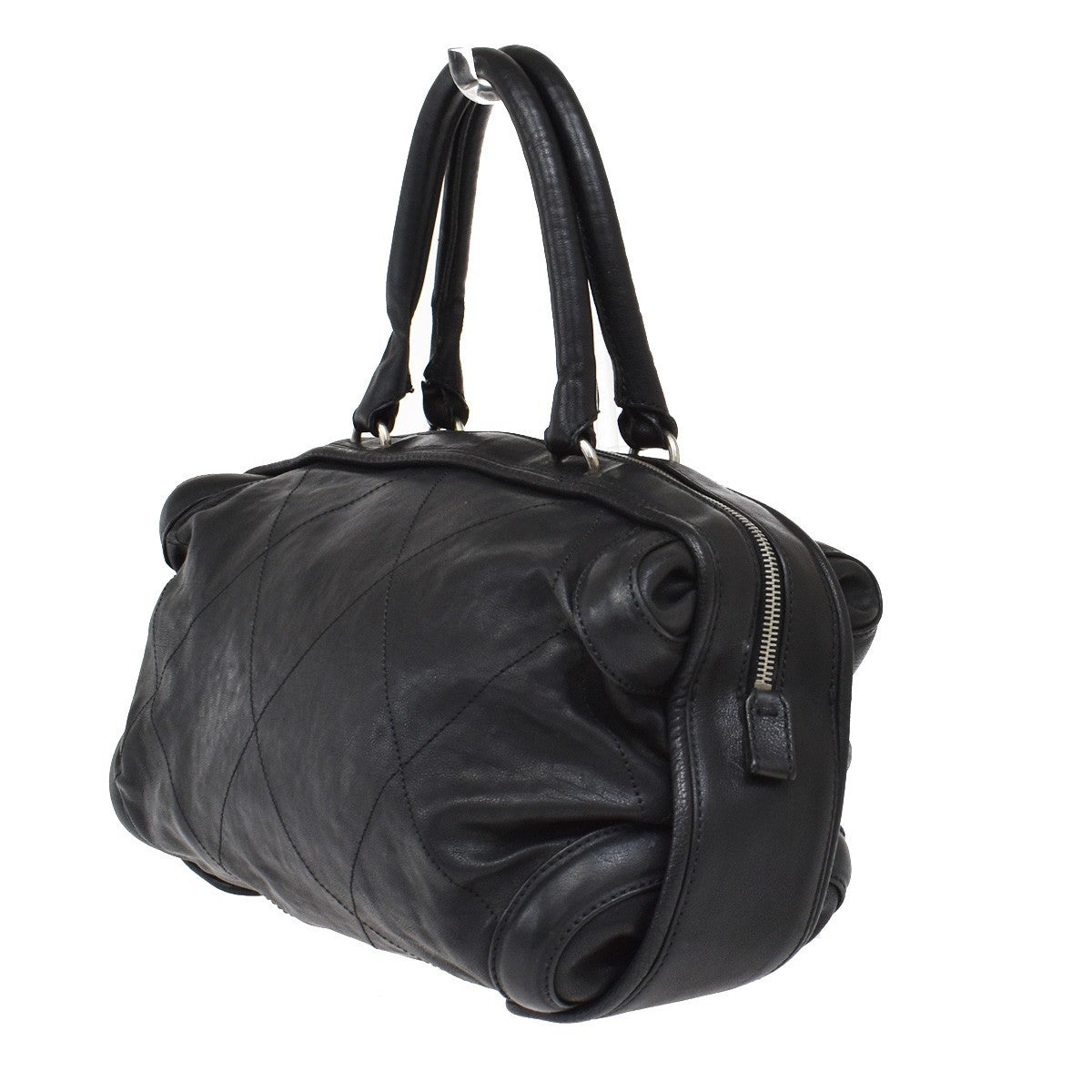 Chanel Coco Bowling Bag Quilted Leather, BLACK, LEATHER, Handbag