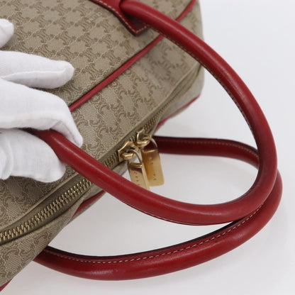 Celine Vintage Macadam Handbag Canvas and Leather, BEIGE, PVC, Handbag