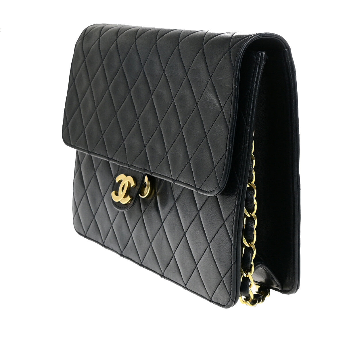 Chanel Vintage Chain Flap Bag Quilted Leather, NAVY, LEATHER, Shoulder bag