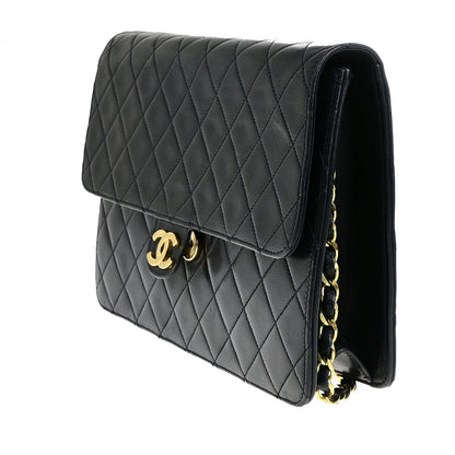 Chanel Vintage Chain Flap Bag Quilted Leather, NAVY, LEATHER, Shoulder bag