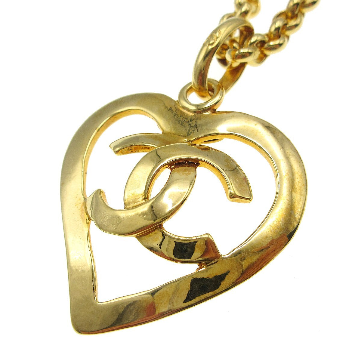 Chanel CC Heart Pendant Necklace Metal, GOLD, GOLD_PLATED, Necklace