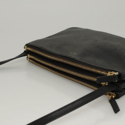 Celine Trio Crossbody Bag Leather, BLACK, LEATHER, Crossbody bag