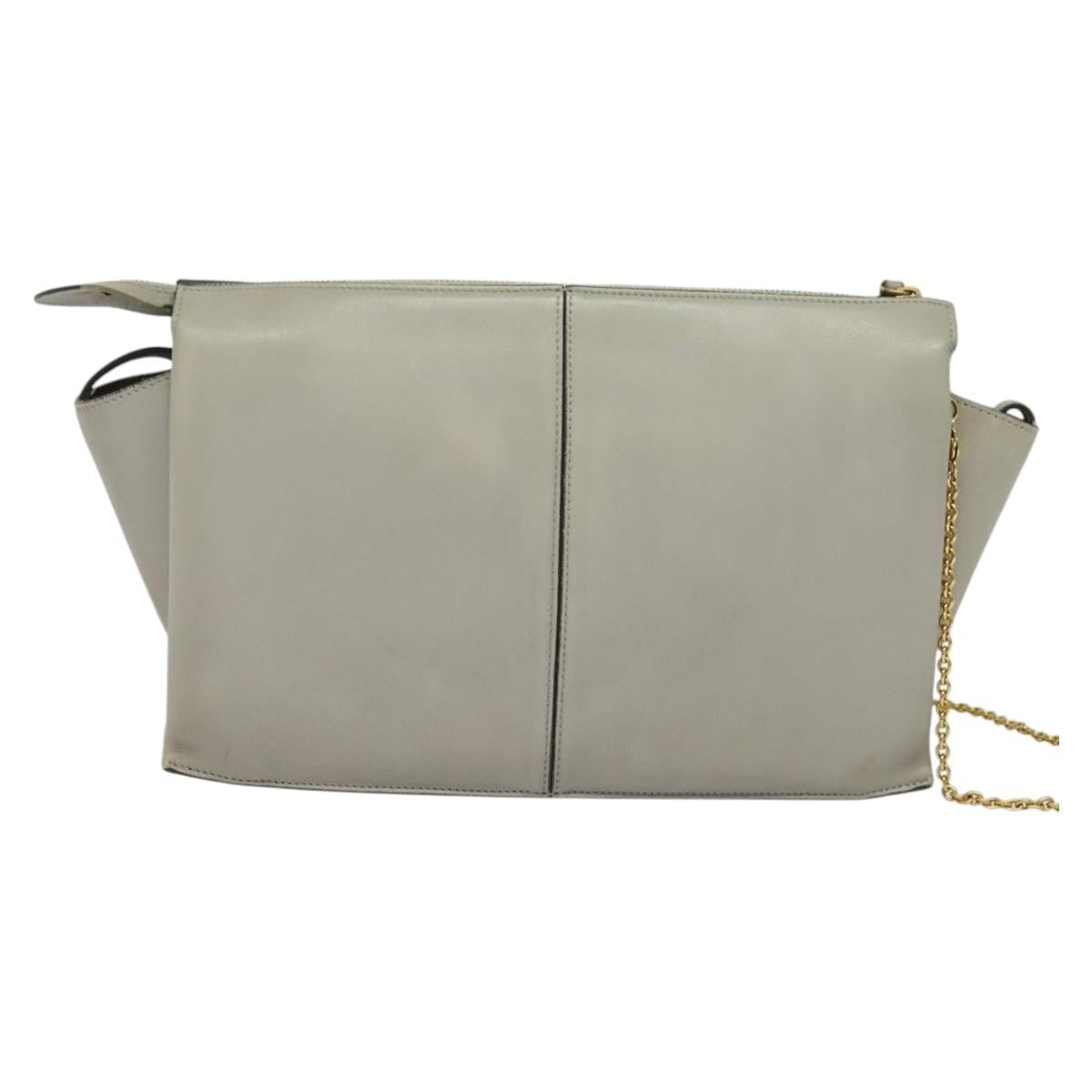 Celine Tri-Fold Clutch on Chain Smooth Leather, GRAY, LEATHER, Shoulder bag