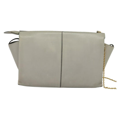 Celine Tri-Fold Clutch on Chain Smooth Leather, GRAY, LEATHER, Shoulder bag