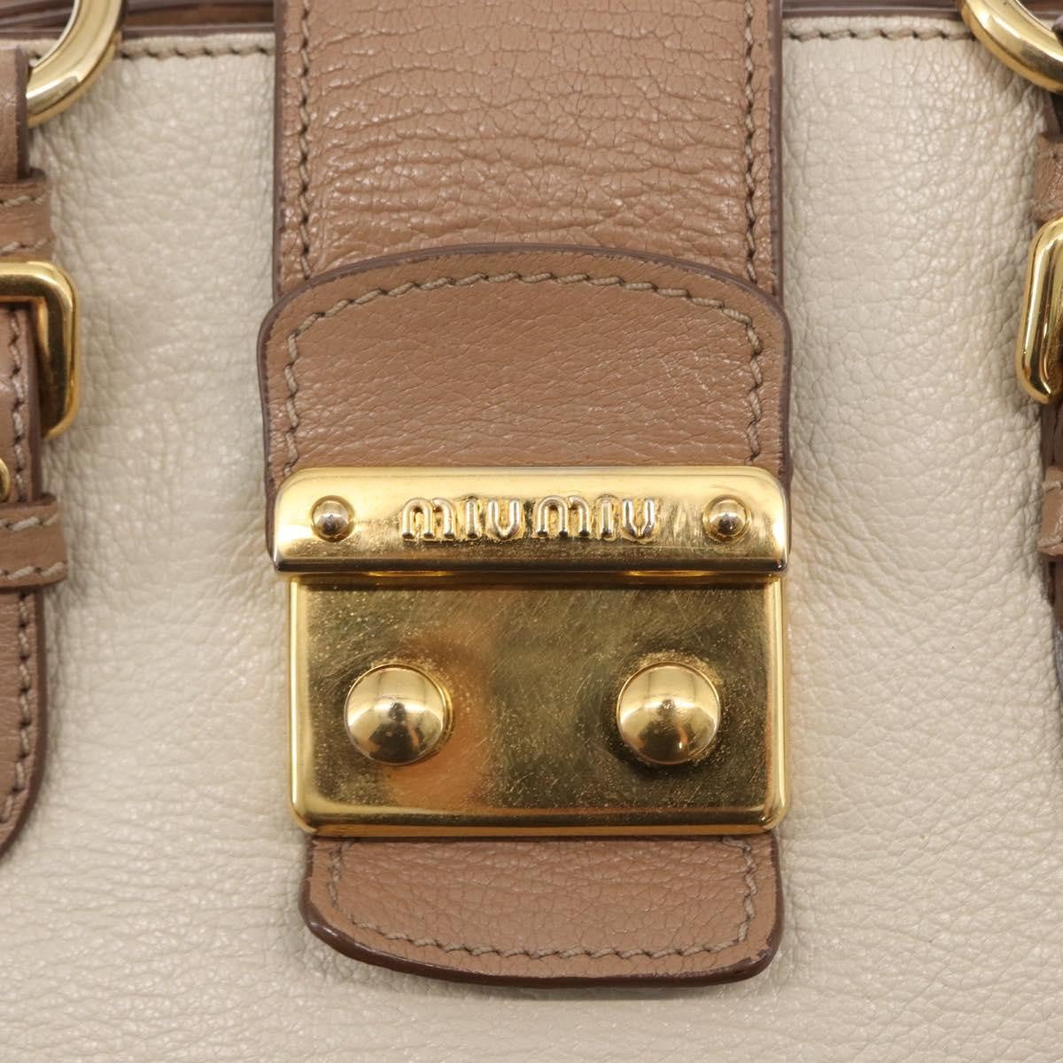 Miu Miu Madras Convertible Lock Tote Leather, BEIGE, LEATHER, Handbag