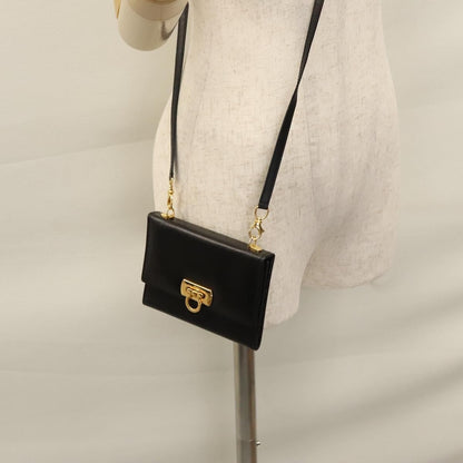 Salvatore Ferragamo Vintage Gancini Flap Crossbody Bag Leather, BLACK, LEATHER, Clutche & pouche