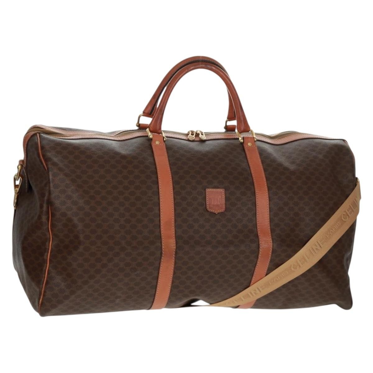 Celine Vintage Macadam Boston bag Canvas and Leather, BROWN, CANVAS, Travel bag