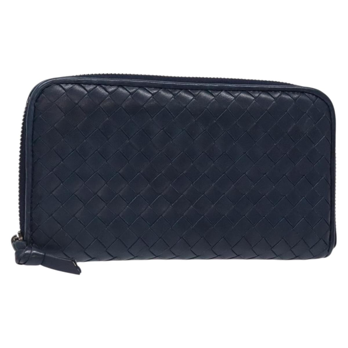 Bottega Veneta Intrecciato Wallet Leather, NAVY, LEATHER, Wallets