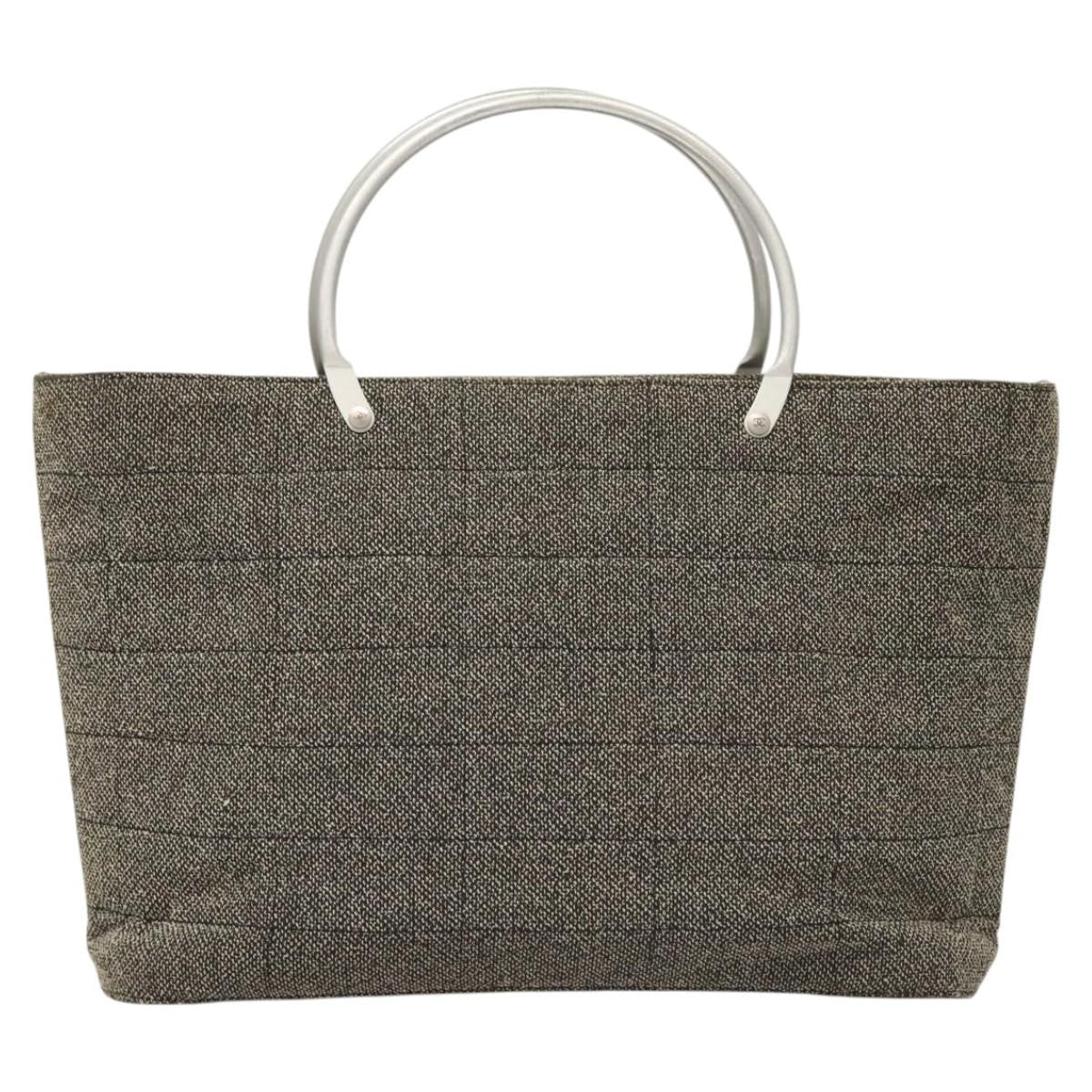 Chanel Vintage Chocolate Bar Tote Quilted Canvas, GRAY, CANVAS, Tote bag