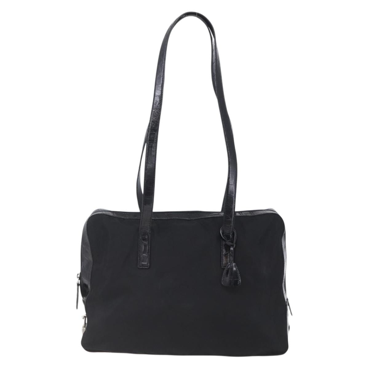 Prada Vintage Shoulder Bag Nylon and Leather, BLACK, NYLON, Shoulder bag