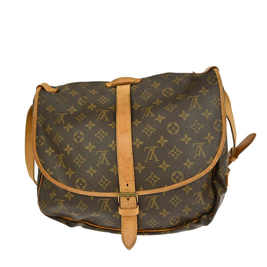 Louis Vuitton Saumur Handbag Monogram Canvas, BROWN, CANVAS, Shoulder bag