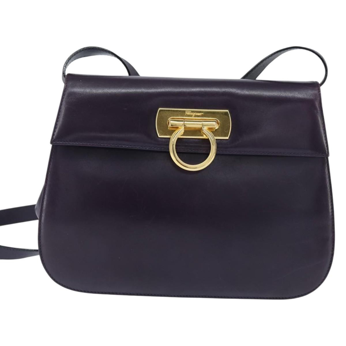 Salvatore Ferragamo Gancini Shoulder Bag Leather, NAVY, LEATHER, Shoulder bag