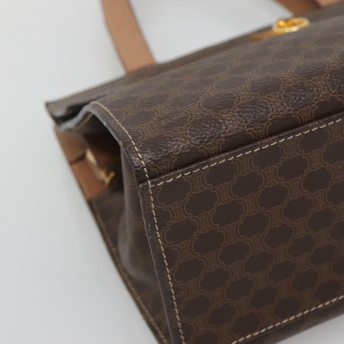 Celine Vintage Macadam Handbag Canvas and Leather, BROWN, CANVAS, Handbag