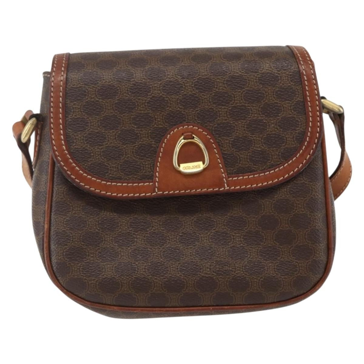 Celine Vintage Macadam Shoulder Bag Canvas and Leather, BROWN, CANVAS, Shoulder bag