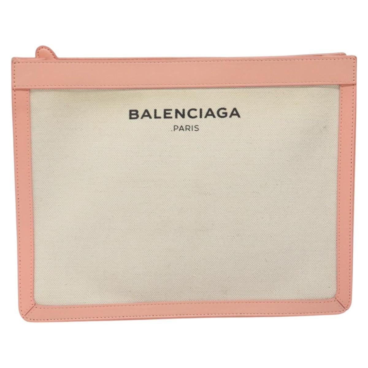 Balenciaga Navy Clutch Canvas with Leather, PINK, CANVAS, Clutche & pouche