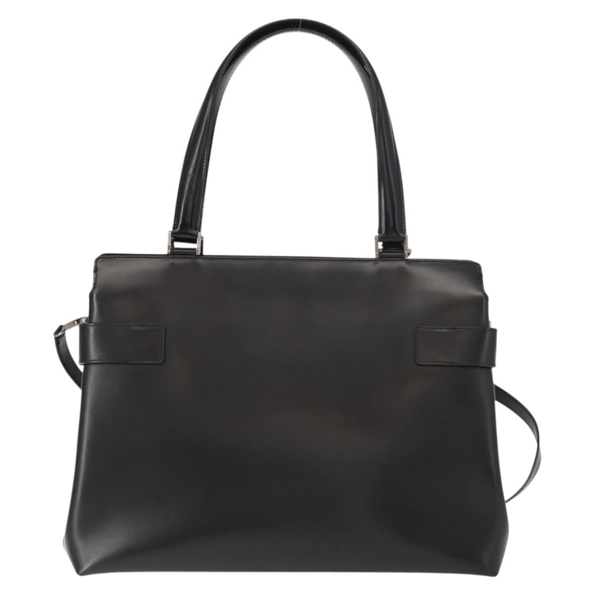 Salvatore Ferragamo Double Gancini Side Buckle Tote Leather, BLACK, LEATHER, Handbag