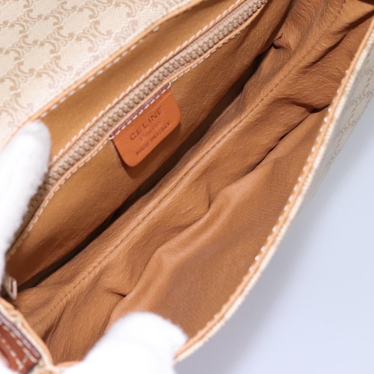 Celine Vintage Macadam Shoulder Bag Canvas and Leather, BEIGE, CANVAS, Shoulder bag