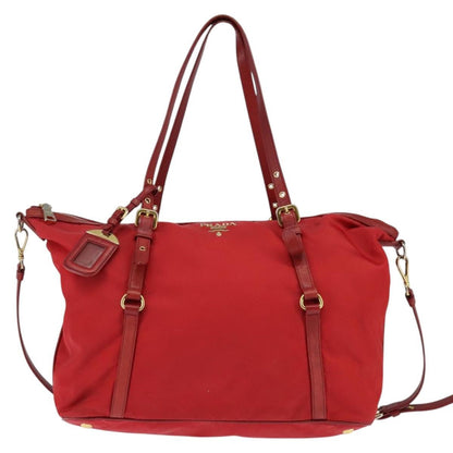 Prada Convertible Logo Tote Tessuto and Leather, RED, NYLON, Tote bag