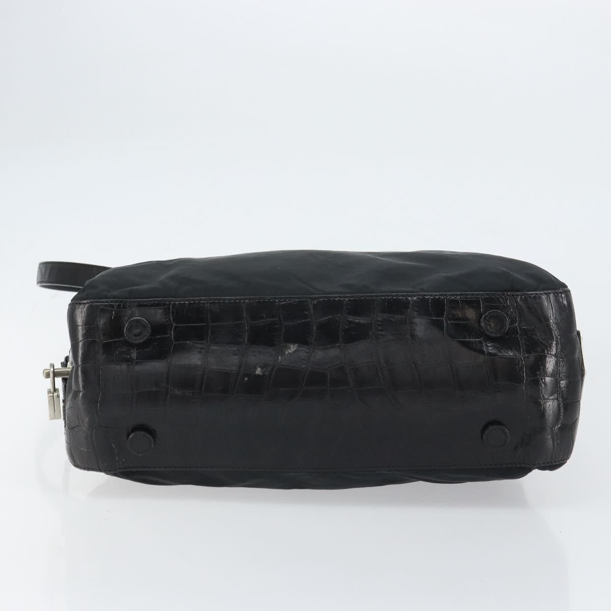 Prada Vintage Shoulder Bag Nylon and Leather, BLACK, NYLON, Shoulder bag